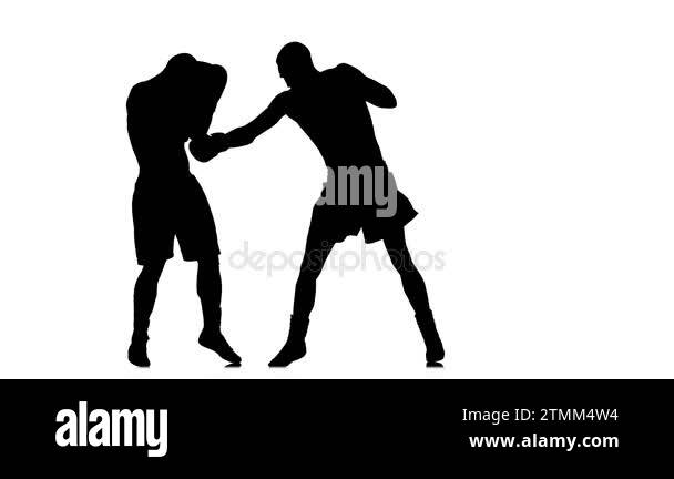 Intensive and intense fight between two boxers. Black silhouette Stock ...