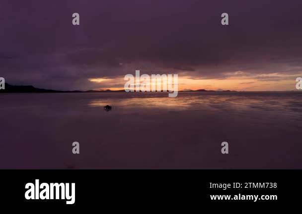 Uyuni Salt Flats And SUV Car At Sunset. Aerial View. Altiplano, Bolivia ...