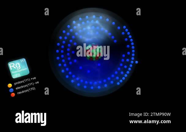Roentgenium atom, with element's symbol, number, mass and element type ...