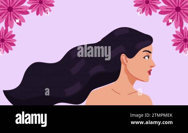 happy women naked with flowers animation 4k video animated Stock Video