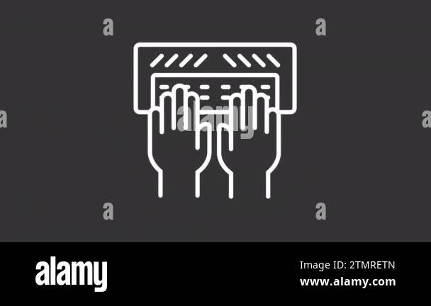 Braille white icon animation. Animated line hands typing on keyboard ...