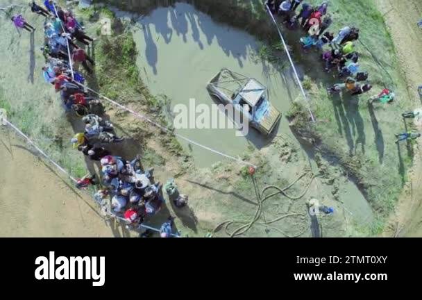 Stuck In Water Vehicle gets stuck in water obstacle Stock Video Footage - Alamy