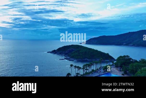 Aerial view Promthep cape blue sky at sunset..The sugar palm is a ...