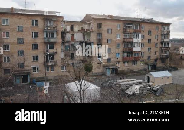Terrible footage, residential building, Disaster scene. In aftermath of ...