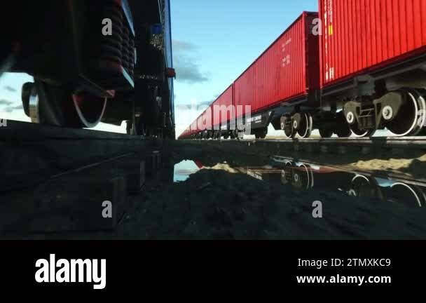 Container Train Animation Freight train with cargo containers. Logystic concept. Realistic ...