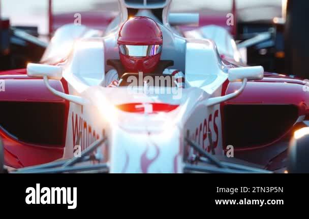 Formula 1 Driver Animation Racer of formula 1 in a racing car. Race and motivation concept ...