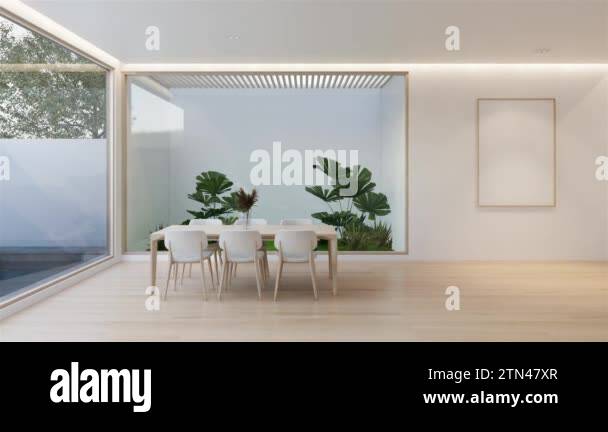 Animation minimal interior of the dinning room with a white base tone ...