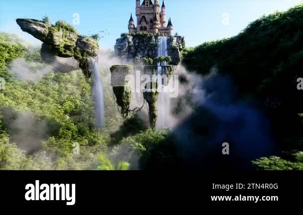 Magic unicorn and fantasy fairytale flying rocks. Realistic 4k ...
