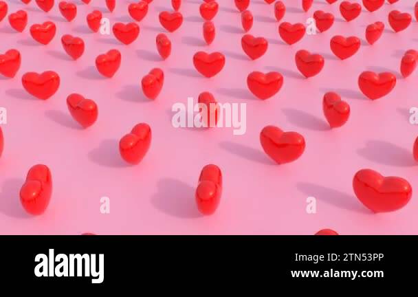 Shiny Red Reflective 3D Hearts Spin Rotate Above Simple Pink Floor - 4K ...