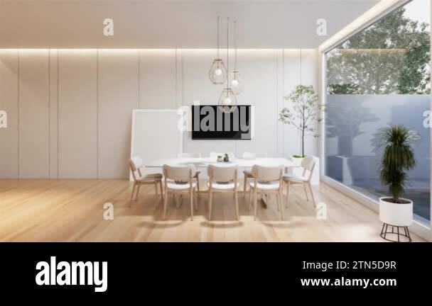 Animation minimal interior of the dinning room with a white base tone ...