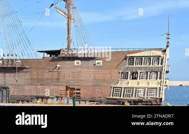 Replica of Santisima Trinidad ship in Alicante, Spain Stock Video