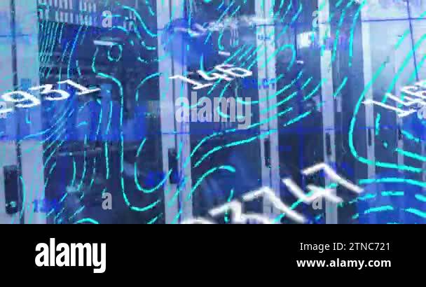 Animation of changing numbers over abstract pattern, graphs against ...