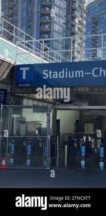 skytrain stop in Vancouver Stadium Chinatown Station people enter ...