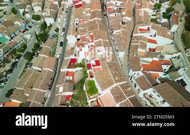 Zahara de la Sierra, Andalusia. Aerial view of whitewashed houses ...
