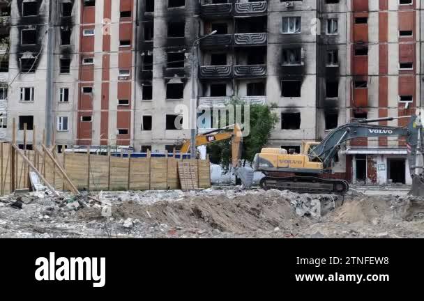 Residential high-rise building after a strong fire. Apartments and ...