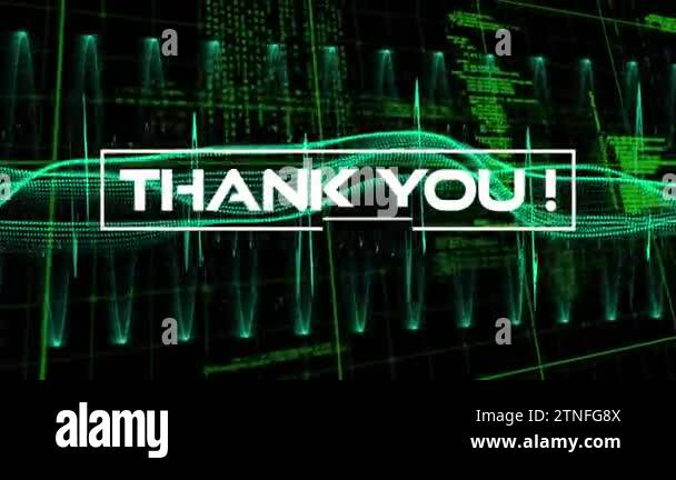 Animation of thank you text over mesh network of connection and ...