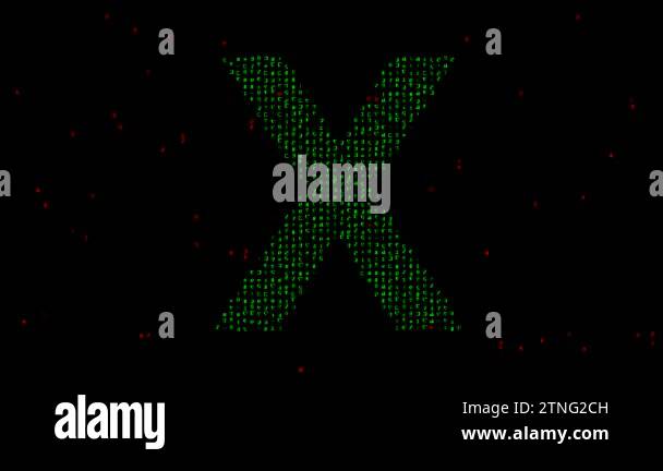 English alphabet X with matrix code on plain black background Stock ...