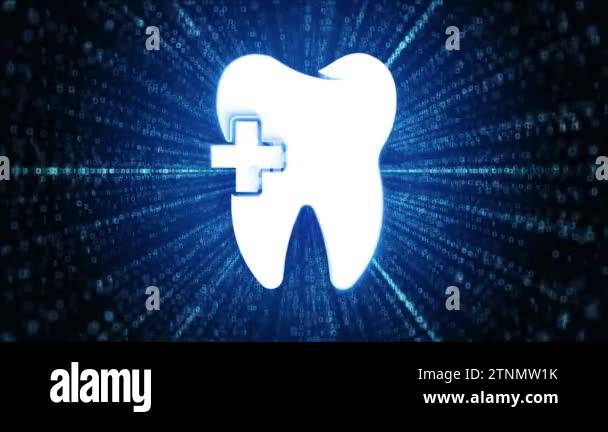 Teeth Icon Digital Cyber Space Loop Technology Tunnel Animation. Tooth ...