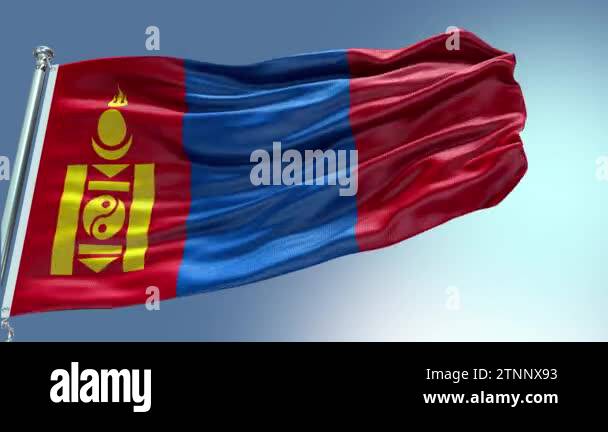 4k render Mongolia Flag video waving in wind. Mongolia Flag Wave Loop ...