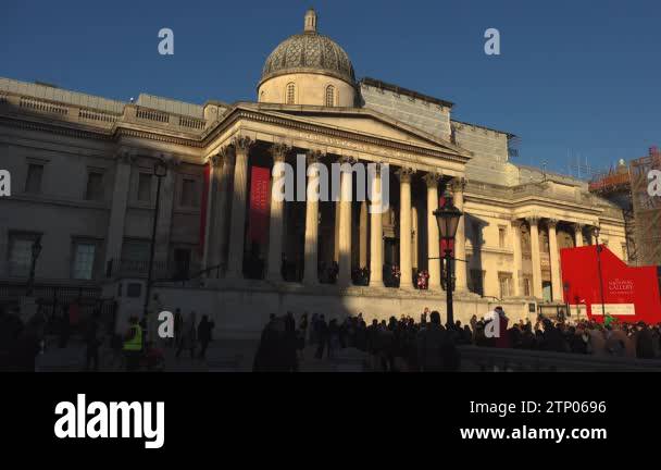 LONDON - circa 2017:People visit Trafalgar Square in London.One of the