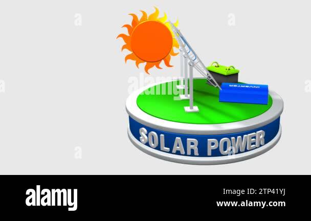 3D animation of a solar energy equipment consisting of 3 solar panels ...