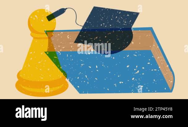 Pawn Animation Risograph Back to School concept animation with chess pawn, book ...