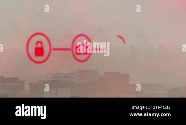 Animation of padlock, lightbulb, camera icons forming flowchart over ...