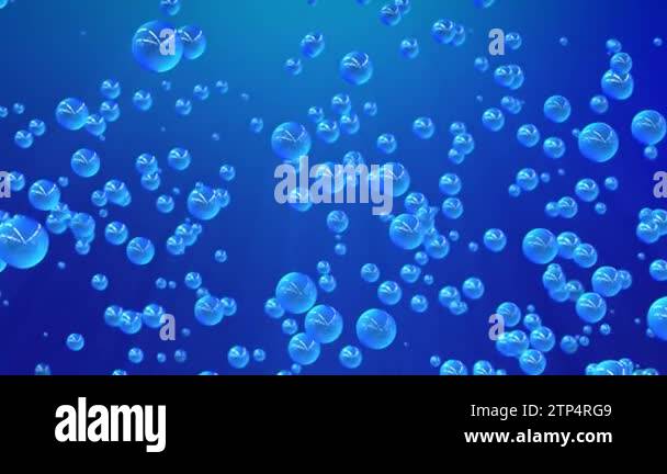 Floating up blue bubbles in water with shiny background , looped video ...