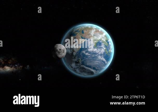 3D simulation of the Moon rotating around Earth. Space view Stock Video ...
