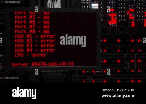 Server room and rack servers with server error Stock Video Footage - Alamy