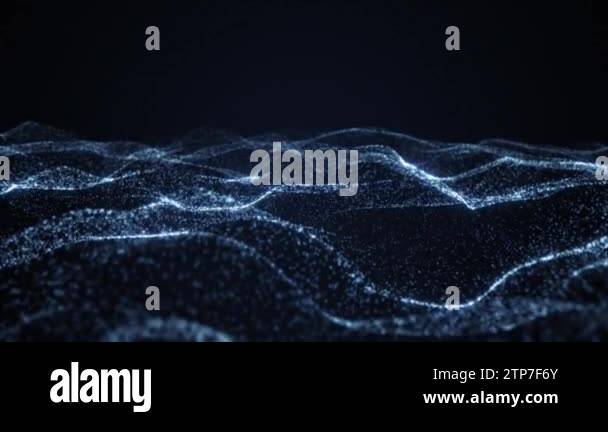 Abstract blue glowing waves from particles and dots energy magical ...