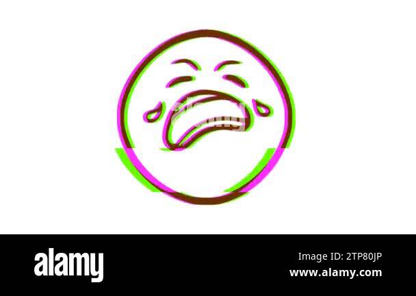 Crying emoticon with glitch effect. Cartoon face animation, Emoji ...