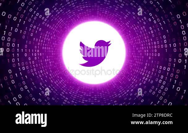 Editorial Animation: White Twitter logo form white binary tunnel on ...