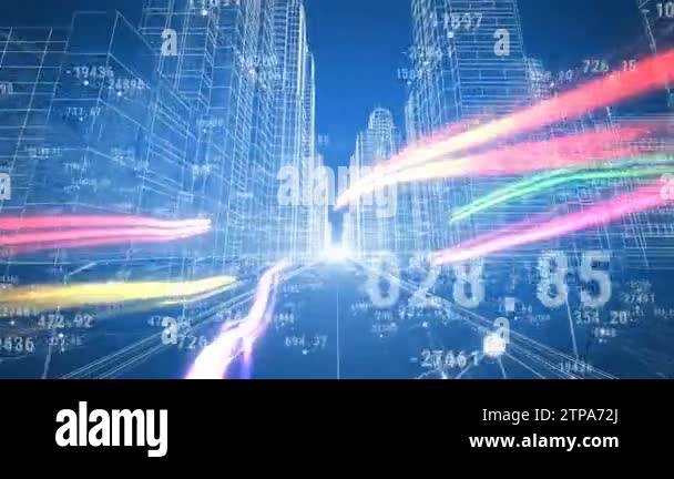 Abstract Digital City with Numbers and Grids. Moving Through the 3d ...