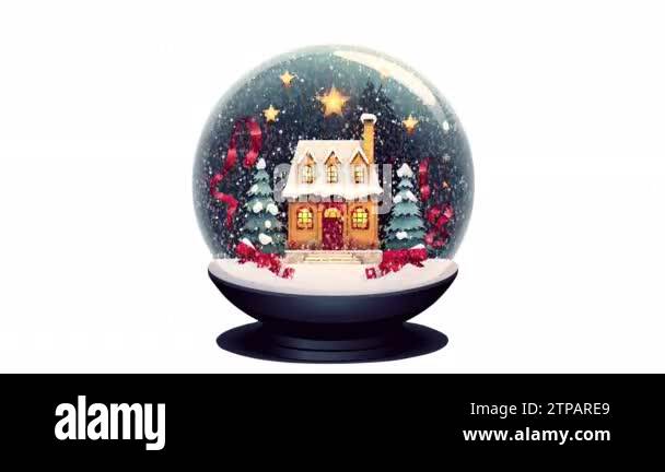 Crystal ball, snowball with snowy Christmas tree and house inside ...