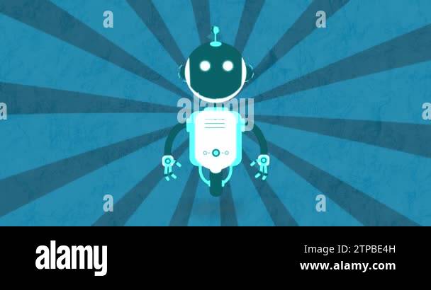Animation of ai chat bot over blue stripes background. Global ...