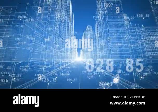 Abstract Digital City with Numbers and Grids. Moving Through the 3d ...