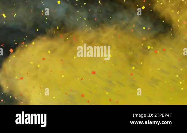 Animation of confetti falling over colored powder explosion against ...