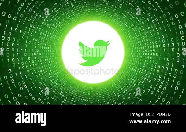 Editorial Animation: White Twitter logo form white binary tunnel on ...
