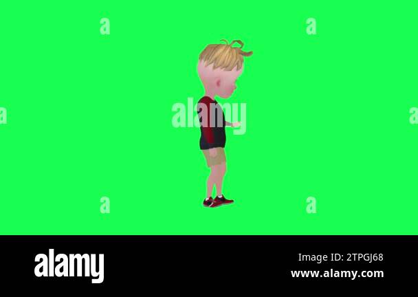 3d kid checking his clothes isolated green screen left angle 3d people ...