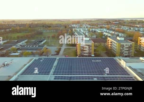 Electric photovoltaic solar panels installed on shopping mall building ...