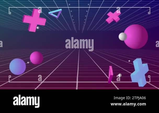 Shape Over Grid Animation of shapes with marker over grid on purple background. Global ...