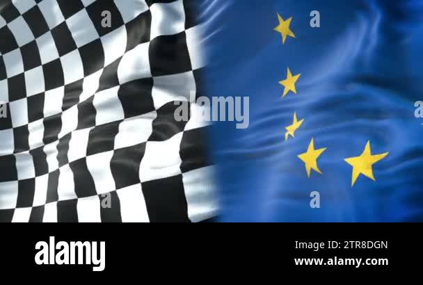 half flags of checkered flag, end race and half European Union flag ...