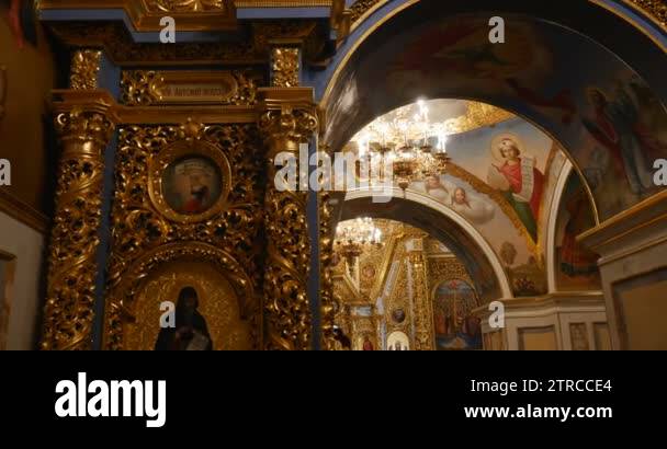 Golden Looking Columns With Splendid Molding and Saint Icons in Side of ...