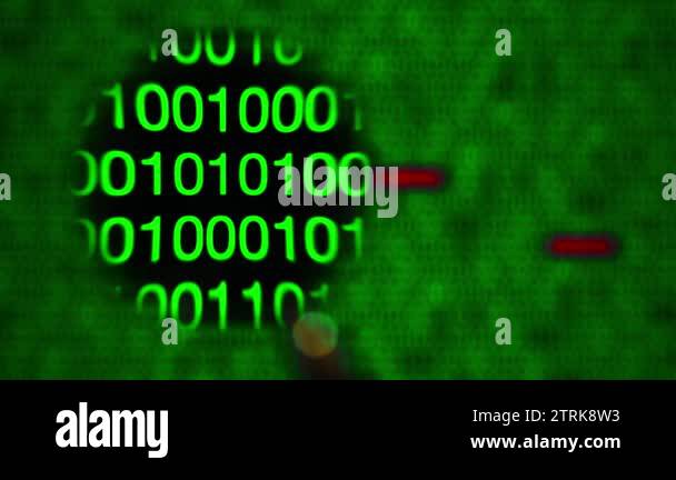 Error Green Code Letters Magnifying glass moving left to right, zeros and ones, green, word ...