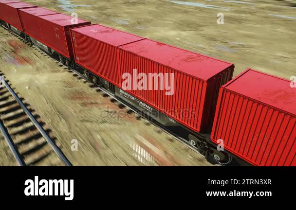 Container Train Animation Freight train with cargo containers. Logystic concept. Realistic ...