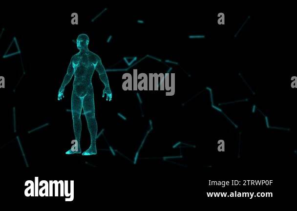 Background with animation of abstract interface. Human body, head ...
