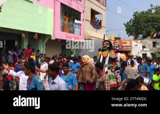 The Dasara festival procession in Towns of India features crowds