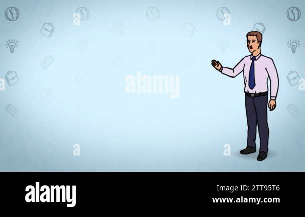 Animated Character Boss or Manager stands in full growth and says ...