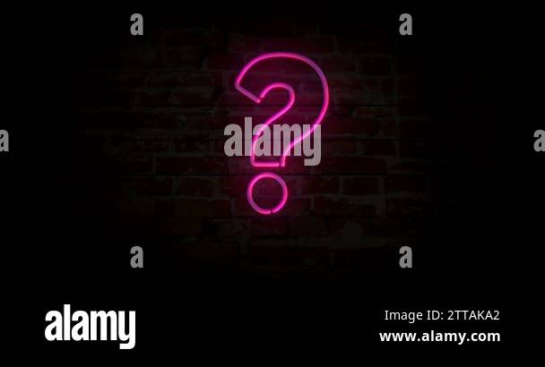 Question mark neon sign light on brick wall background. Glowing large ...